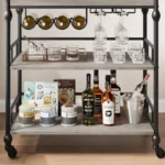3-Tier Metal Serving Cart with Wheels, Wine & Glass Rack – Retro Brown Finish - Image 5