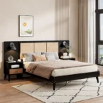 Queen Size Solid Wood Bed with 2 Nightstands – Upholstered Platform Bed Set - Image 3