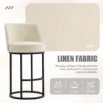 Bar Stools Set of 2 – Modern Barrel Design with Linen Fabric Upholstery - Image 2