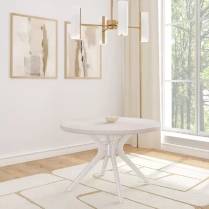 Plank + Beam Verso 47" Solid Wood Round Dining Table for 4 – Multicolor Top with White 4-Leg Base