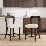 Solid Wood Open Back Counter Height Bar Stools with Cushioned Seat – Beige/Dark Brown, Set of 2