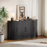 Curved Buffet Cabinet Sideboard with 4 Doors and Metal Handles
