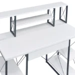 Office Desk with Open Shelves and 1 Drawer, Wooden Top & Metal Sled Base with Bookshelf - Image 5