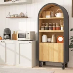EROMMY 5-Tier Arched Bookcase with Open Shelves & Storage Cabinet - Image 4