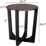 Round Acacia Wood Side Table – Black Frame with Brown Top - Image 5