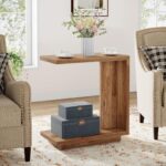 2-Tier C-Shaped Side Table for Couch – Wooden C-Table with Sturdy Pedestal - Image 3