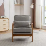 Mid Century Boucle Uplostered Soild Wood Accent Armchair with Pillow - Image 4