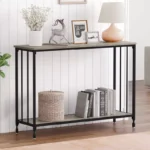 Narrow Console Table with Engineered Wood Shelf and Black Metal Frame