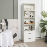 6-Tier Tall Bookshelf with Storage Cabinet – Modern Black & White Freestanding Bookcase - Image 4