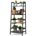 4-Tier Bamboo Ladder Shelf – Dark Brown Plant Stand & Bookshelf Display Rack - Image 6