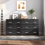 Modern Wooden Chest of 6 Drawers with Metal Handles – Wide Storage Dresser