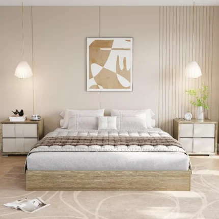 Solid Wood Platform Bed Frame with Sturdy Wooden Slats – Floor-Standing Design