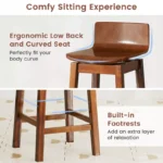 Counter Height Bar Stools with Solid Wood Legs & Footrest – Mid Back, Set of 2 - Image 3
