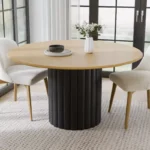 Solid Wood Round Dining Table for 4–6 People with Arc-Shaped Edge & Textured Pedestal - Image 5