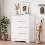 Fluted Sideboard for Bedroom with 4 Drawers, Modern Storage Cabinet