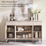 Buffet Sideboard Cabinet with Fluted Design, Coffee Bar Table Featuring 3 Drawers & 4 Doors - Image 5