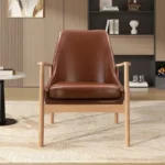 Leather Accent Chair, Mid-Century Armchair with Solid Wood Frame - Image 2