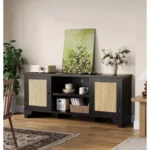 Farmhouse TV Stand for TVs Up to 65 Inches – Media Console with Rattan Doors - Image 5