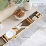 Buffet Sideboard Cabinet with Fluted Design, Coffee Bar Table Featuring 3 Drawers & 4 Doors - Image 4