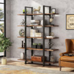 5-Tier Wooden Bookcase Shelf – White & Gold Open Display Storage Unit - Image 6