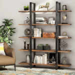 5-Tier Wooden Bookcase Shelf – White & Gold Open Display Storage Unit