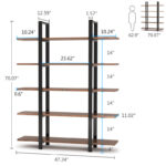 5-Tier Wooden Bookcase Shelf – White & Gold Open Display Storage Unit - Image 4