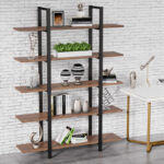 5-Tier Wooden Bookcase Shelf – White & Gold Open Display Storage Unit - Image 2
