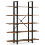 5-Tier Wooden Bookcase Shelf – White & Gold Open Display Storage Unit - Image 9
