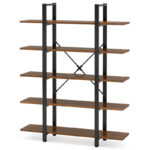 5-Tier Wooden Bookcase Shelf – White & Gold Open Display Storage Unit - Image 8