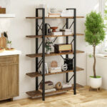 5-Tier Vintage Industrial Etagere Bookcase – Metal Frame Open Shelf Storage Unit