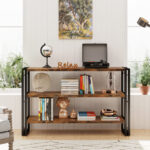 Industrial Bookcase for Living Room – Vintage Brown Open Shelf Storage Unit - Image 6
